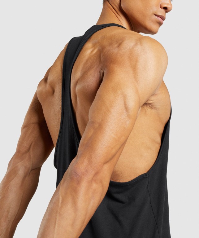 Black Gymshark Sharkhead Infill Men's Tank Tops | US-39UNRKH