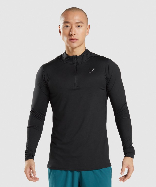 Black Gymshark Speed 1/4 Zip Men\'s Hoodies | US-12VUSCI