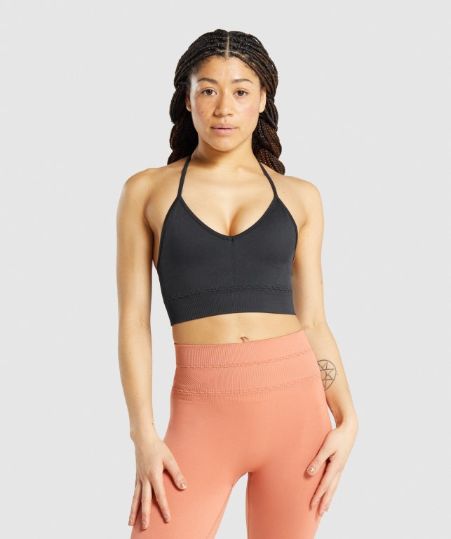 Black Gymshark Studio Seamless Women's Sports Bra | US-87VFCUK