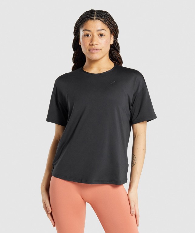 Black Gymshark Studio Women's T Shirts | US-01QMDFG