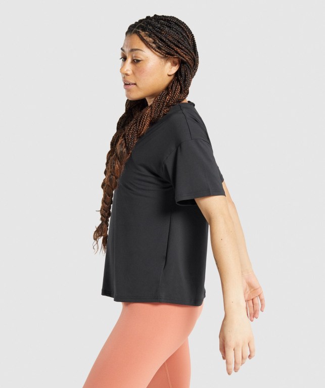 Black Gymshark Studio Women's T Shirts | US-01QMDFG