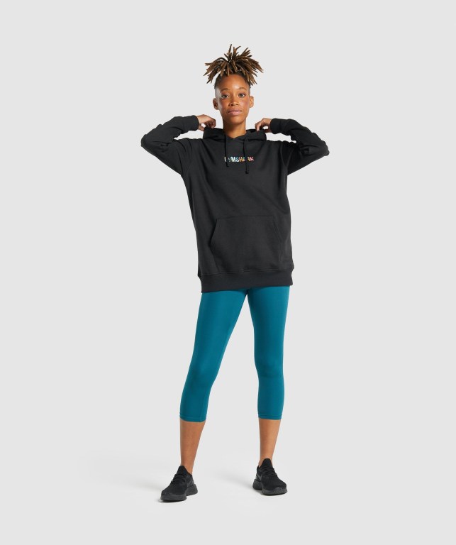 Black Gymshark Sundae Graphic Oversized Women's Hoodies | US-07GRACD