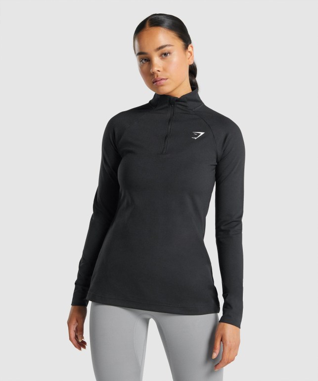 Black Gymshark Training 1/4 Zip Women\'s Hoodies | US-52VRNSF