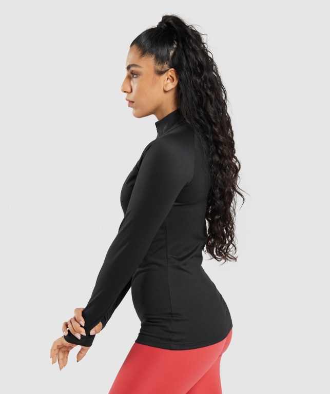 Black Gymshark Training 1/4 Zip Women's Hoodies | US-69AVWJN