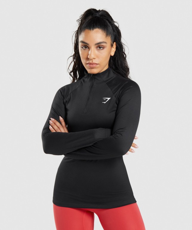 Black Gymshark Training 1/4 Zip Women\'s Hoodies | US-69AVWJN