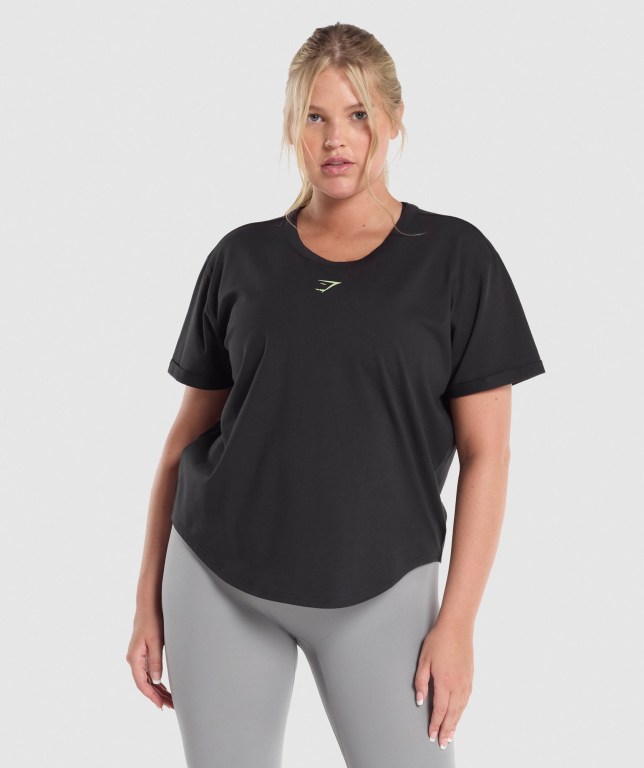 Black Gymshark Training Alone Graphic Women's T Shirts | US-59PWKHO