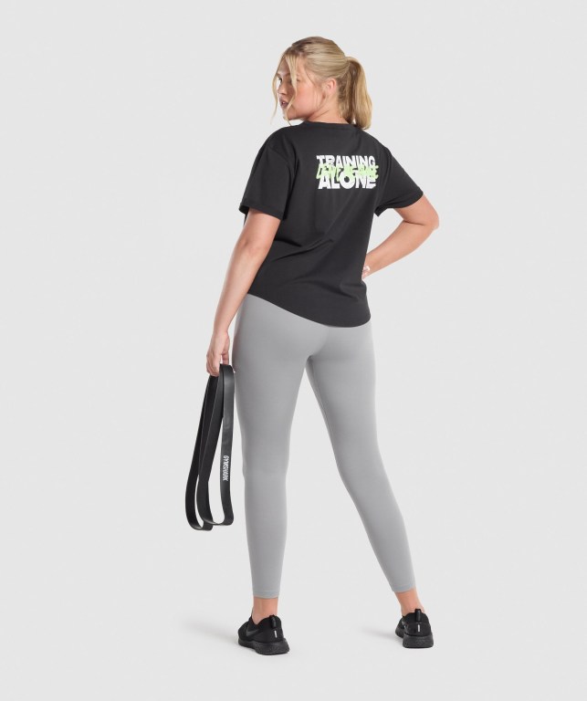 Black Gymshark Training Alone Graphic Women's T Shirts | US-59PWKHO