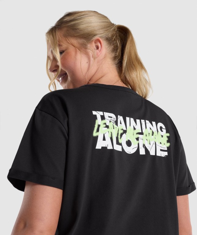 Black Gymshark Training Alone Graphic Women's T Shirts | US-59PWKHO