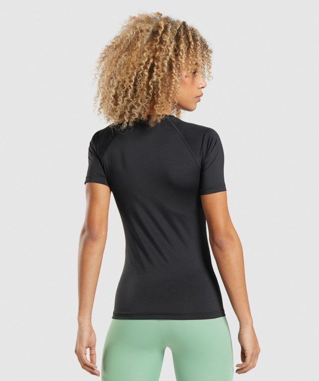 Black Gymshark Training Baselayer Women's T Shirts | US-37LYEVM