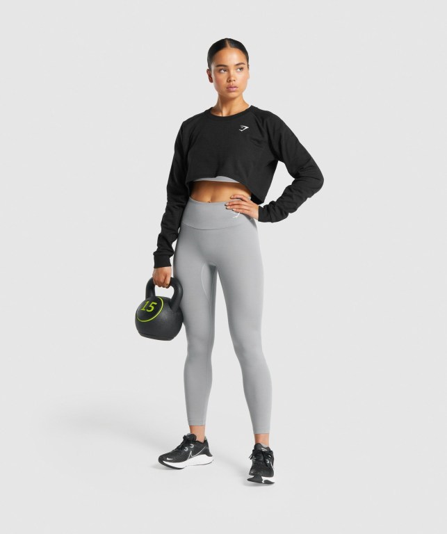 Black Gymshark Training Cropped Sweater Women's Hoodies | US-09AQSRJ