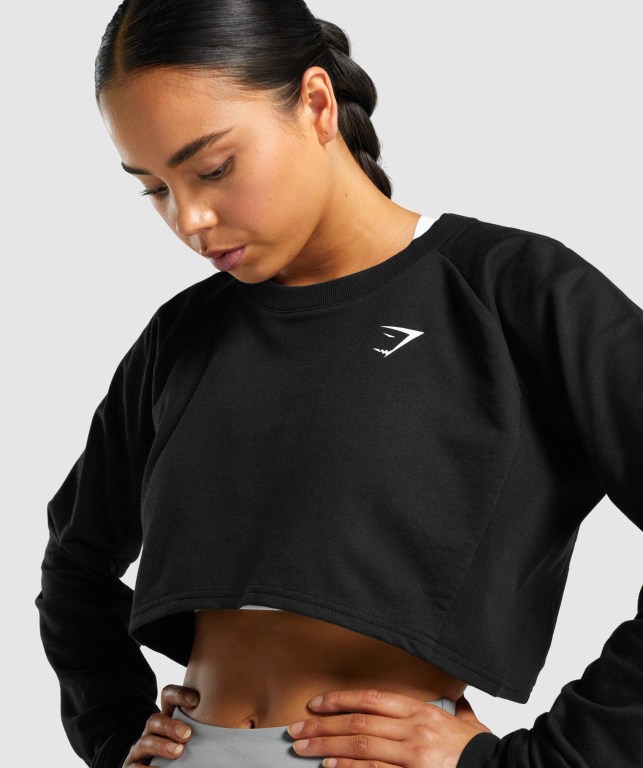 Black Gymshark Training Cropped Sweater Women's Hoodies | US-09AQSRJ