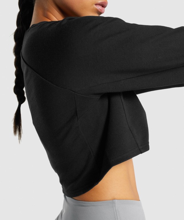 Black Gymshark Training Cropped Sweater Women's Hoodies | US-09AQSRJ