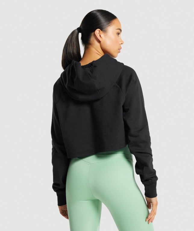 Black Gymshark Training Cropped Women's Hoodies | US-92KFPJS