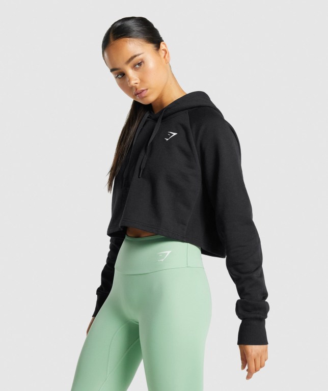 Black Gymshark Training Cropped Women's Hoodies | US-92KFPJS