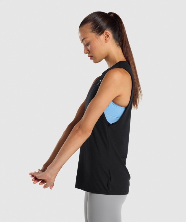 Black Gymshark Training Drop Arm Women's Tank Tops | US-43AQFHM