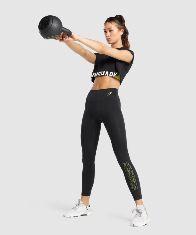 Black Gymshark Training Graphic High Waisted Women's Leggings | US-68EVYTI