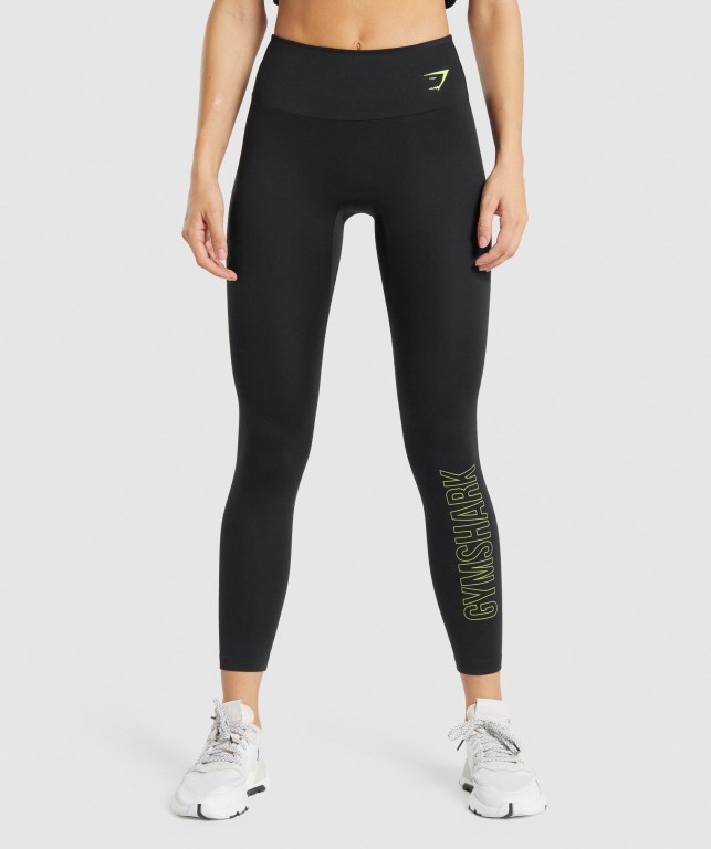 Black Gymshark Training Graphic High Waisted Women\'s Leggings | US-68EVYTI