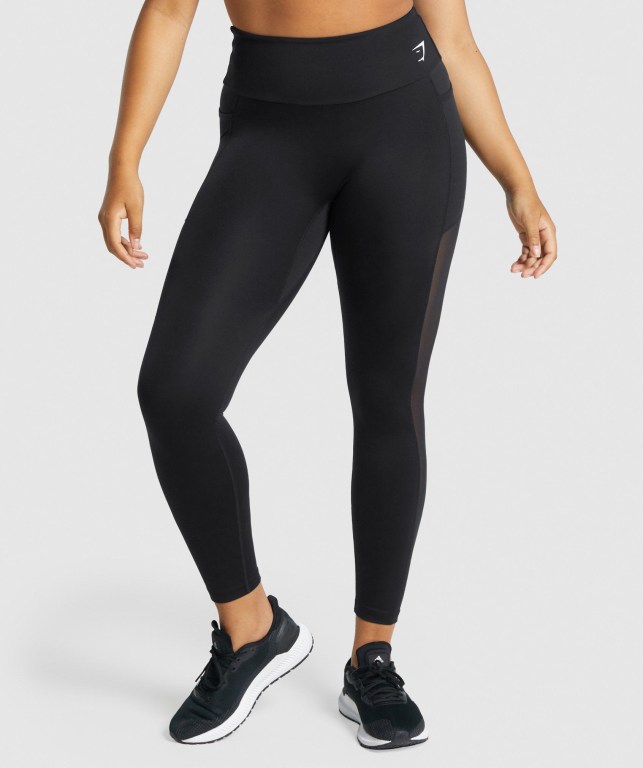 Black Gymshark Training Mesh Pocket High Waisted Women's Leggings | US-46PTXFY