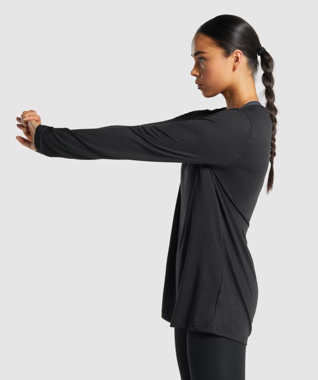 Black Gymshark Training Oversized Women's T Shirts | US-91UCGOZ