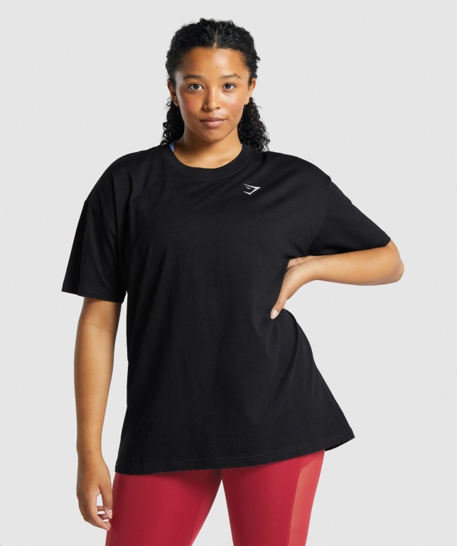 Black Gymshark Training Oversized Women\'s T Shirts | US-95VFTPR