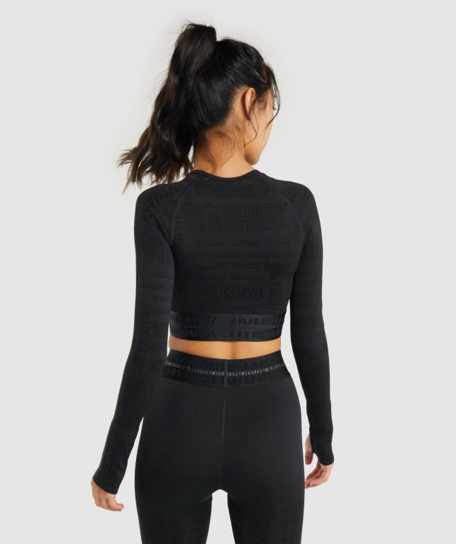 Black Gymshark Vision Crop Top Women's Sweatshirts | US-94ZDERM