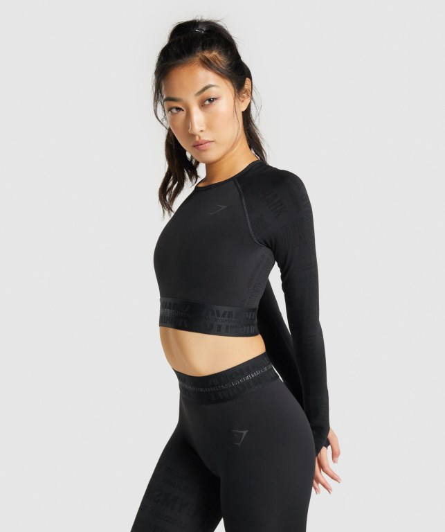 Black Gymshark Vision Crop Top Women's Sweatshirts | US-94ZDERM