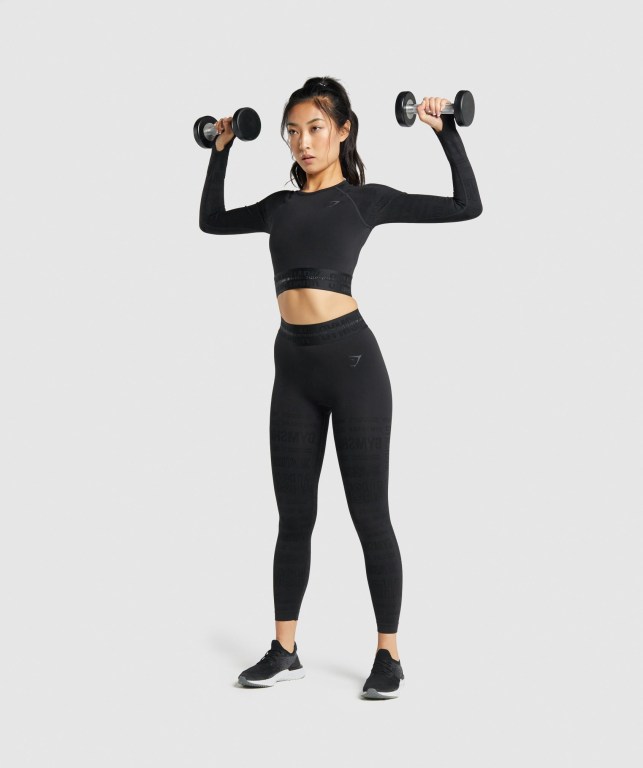 Black Gymshark Vision Crop Top Women's Sweatshirts | US-94ZDERM