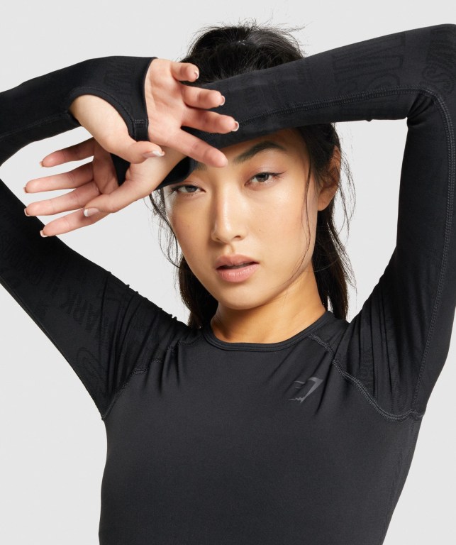 Black Gymshark Vision Crop Top Women's Sweatshirts | US-94ZDERM