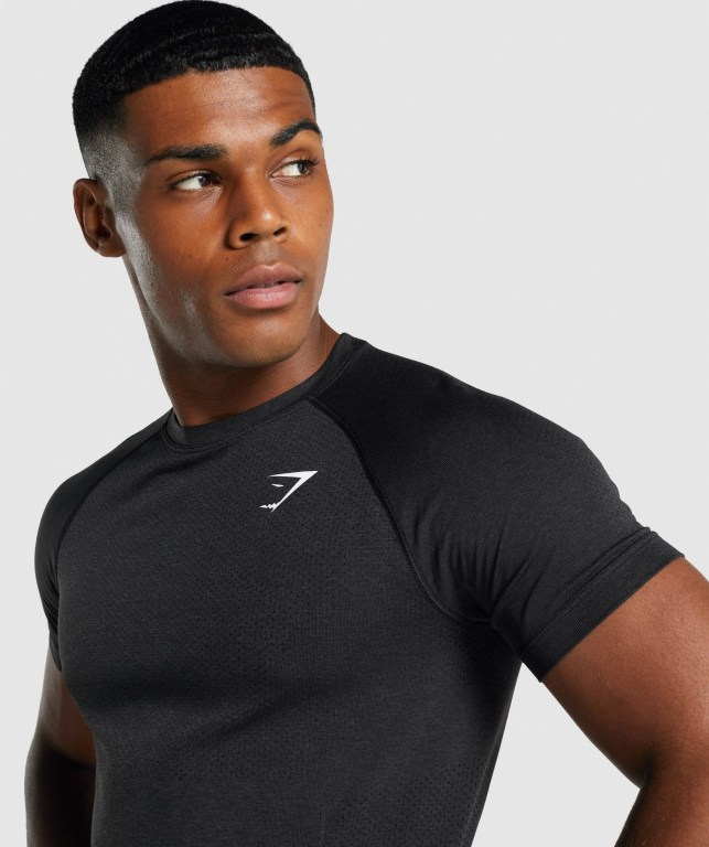 Black Gymshark Vital Light Seamless Men's T Shirts | US-12VOXDG