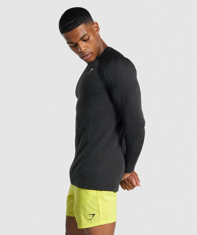 Black Gymshark Vital Light Seamless Men's T Shirts | US-45IUSJO