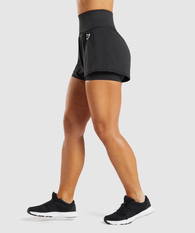 Black Gymshark Vital Seamless 2.0 2-in-1 Women's Shorts | US-76DHRVJ