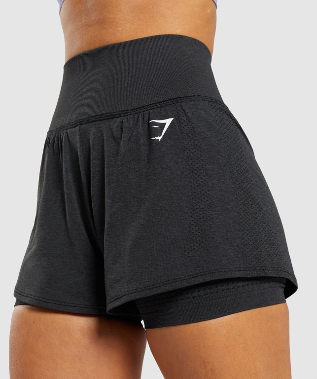 Black Gymshark Vital Seamless 2.0 2-in-1 Women's Shorts | US-76DHRVJ