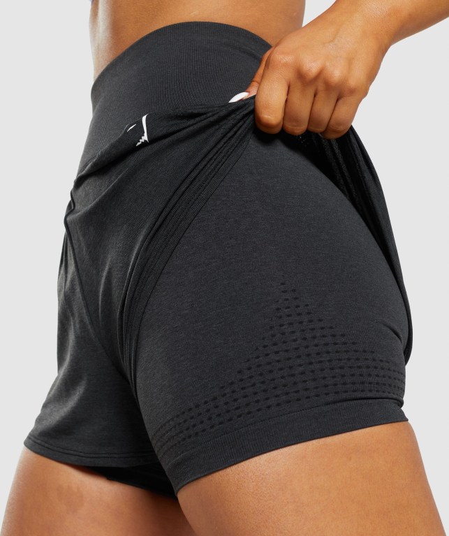 Black Gymshark Vital Seamless 2.0 2-in-1 Women's Shorts | US-76DHRVJ