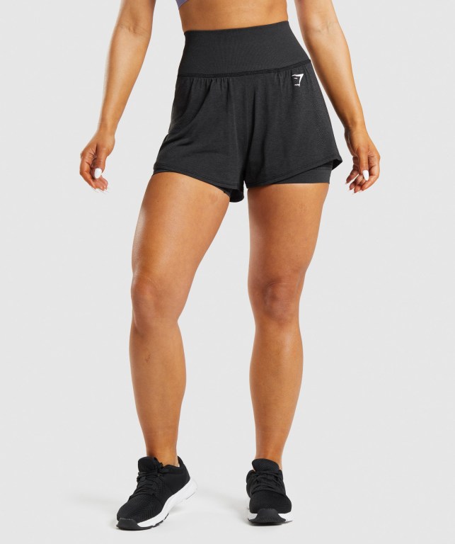 Black Gymshark Vital Seamless 2.0 2-in-1 Women\'s Shorts | US-76DHRVJ