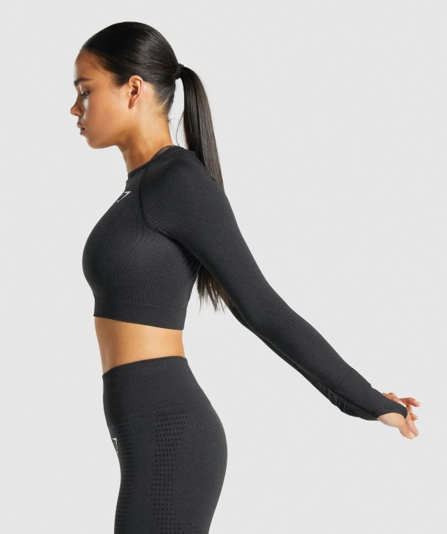 Black Gymshark Vital Seamless 2.0 Crop Top Women's Sweatshirts | US-04BSDVE