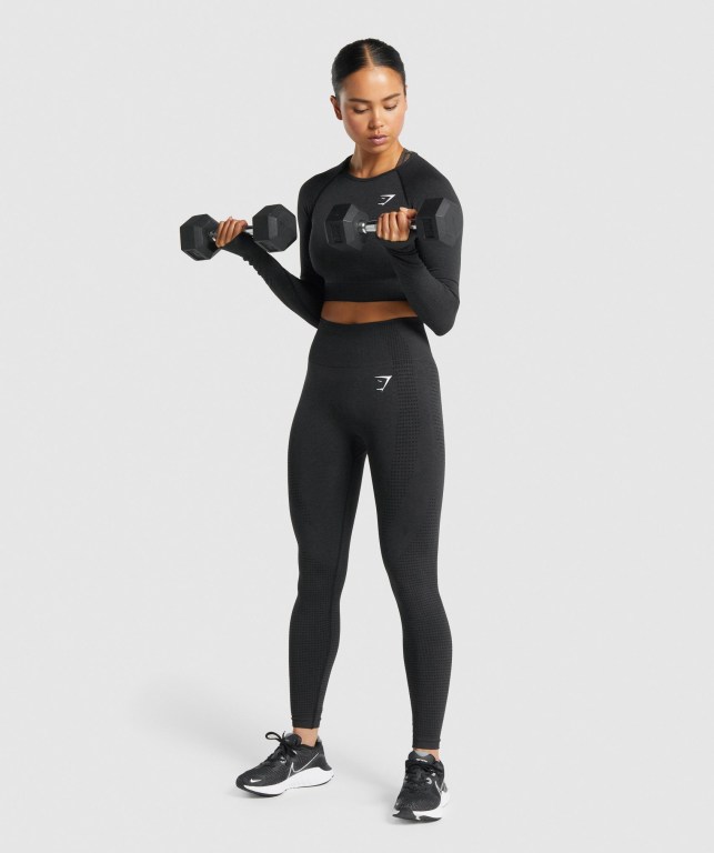 Black Gymshark Vital Seamless 2.0 Crop Top Women's Sweatshirts | US-04BSDVE