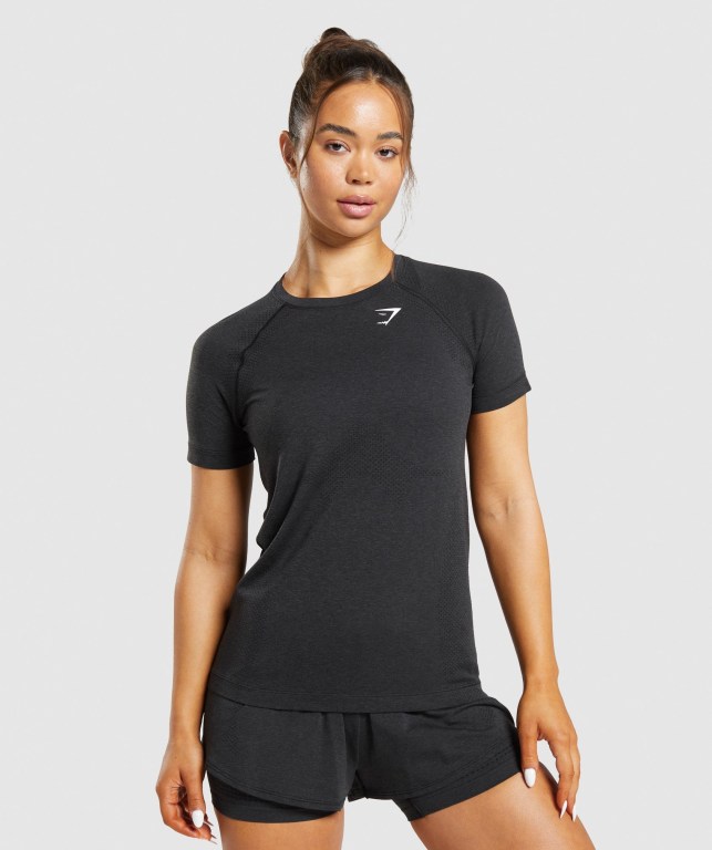 Black Gymshark Vital Seamless 2.0 Light Women\'s T Shirts | US-25WSGMU