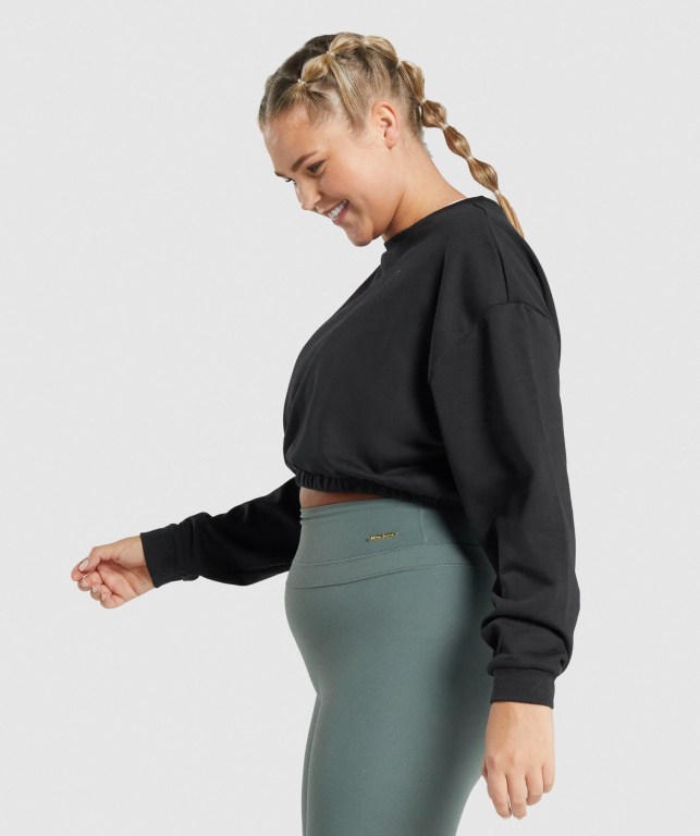 Black Gymshark Whitney Cropped Women's Hoodies | US-42UACDF