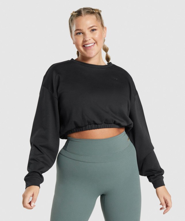 Black Gymshark Whitney Cropped Women\'s Hoodies | US-42UACDF