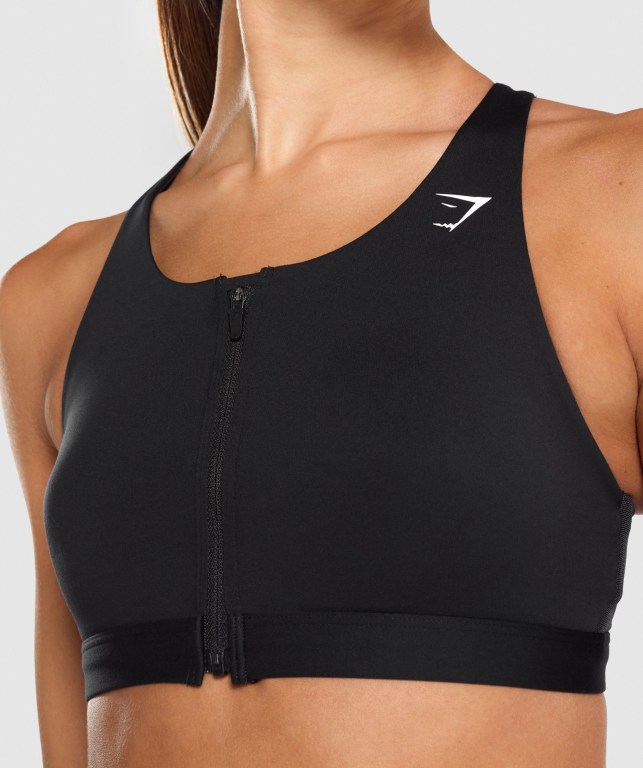 Black Gymshark Zip Up Training Women's Sports Bra | US-90VIRKB