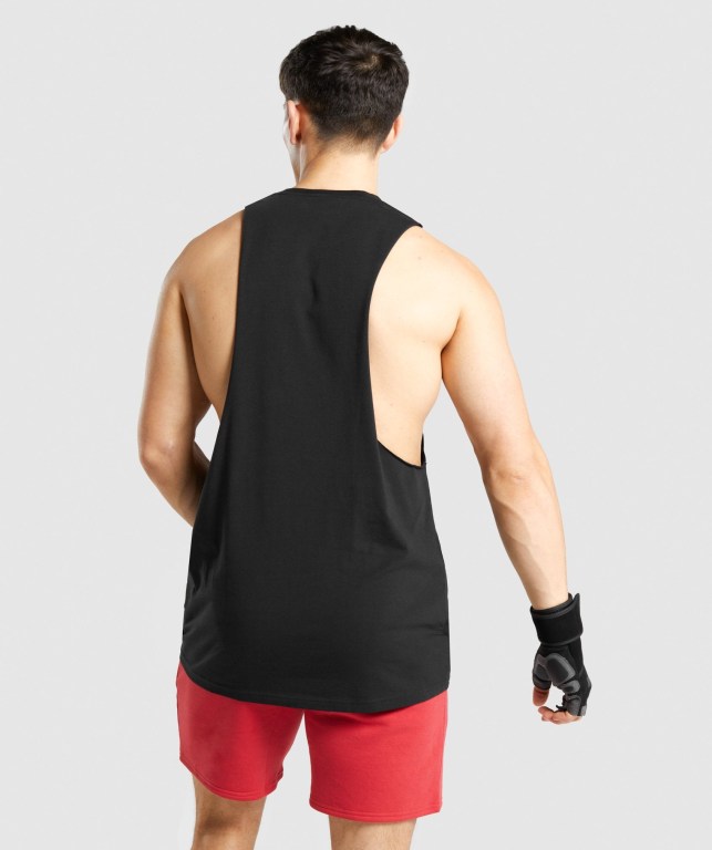 Black / White Gymshark Legacy Drop Arm Men's Tank Tops | US-72VELTB