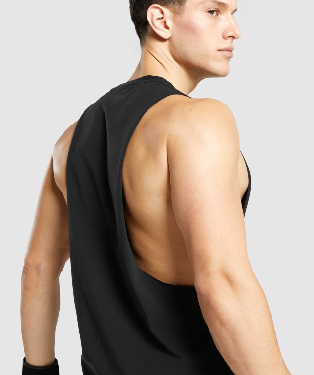 Black / White Gymshark Legacy Drop Arm Men's Tank Tops | US-72VELTB