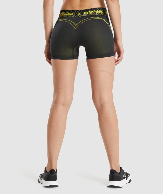 Black / Yellow Gymshark Apex Seamless Low Rise Women's Shorts | US-79ZVFAK