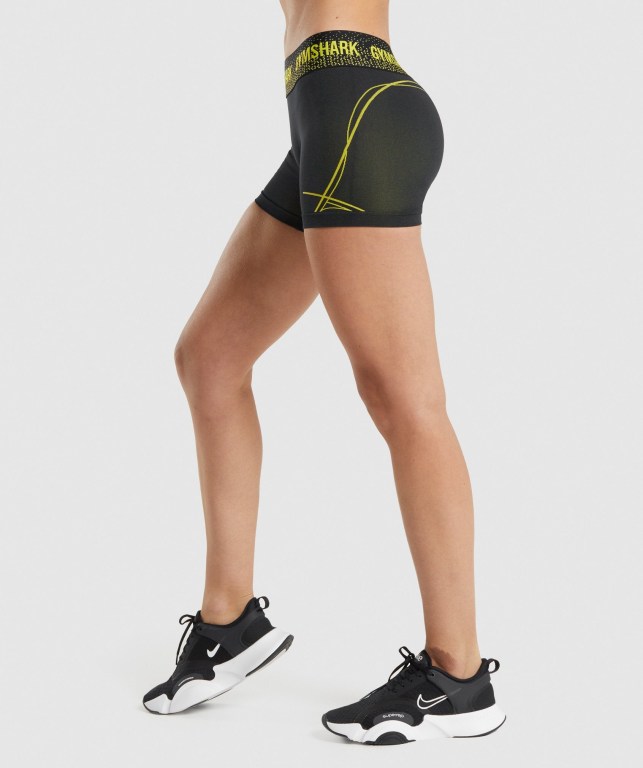 Black / Yellow Gymshark Apex Seamless Low Rise Women's Shorts | US-79ZVFAK