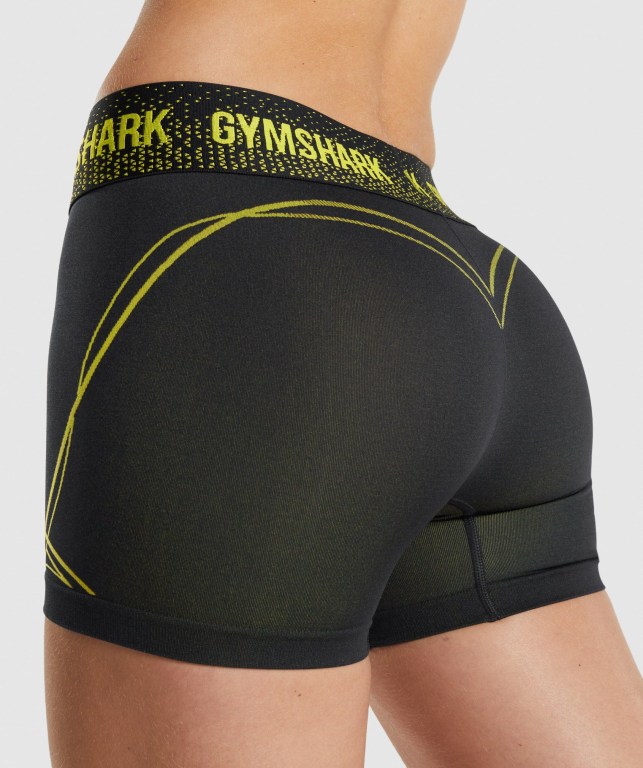 Black / Yellow Gymshark Apex Seamless Low Rise Women's Shorts | US-79ZVFAK