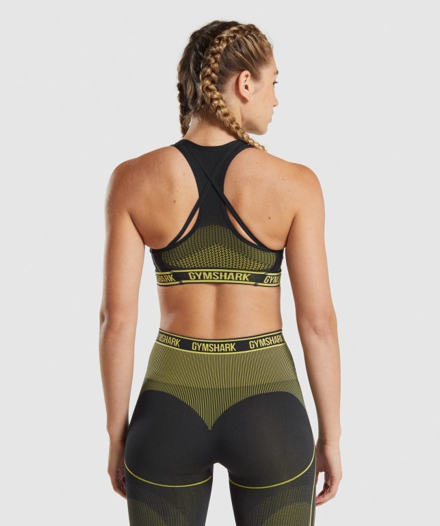 Black / Yellow Gymshark Apex Seamless Women's Sports Bra | US-10UYNIA