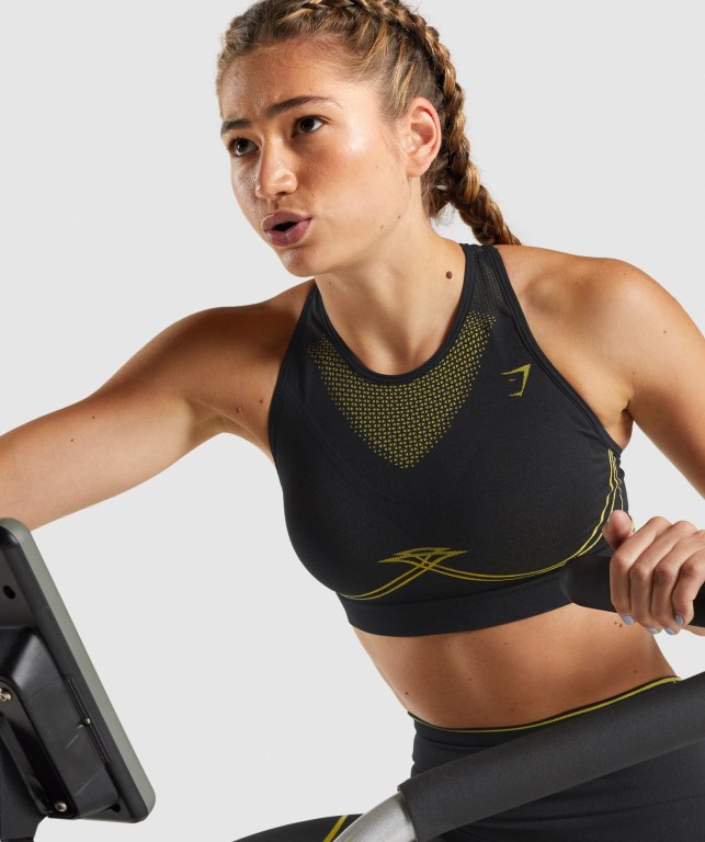 Black / Yellow Gymshark Apex Seamless Women's Sports Bra | US-10UYNIA