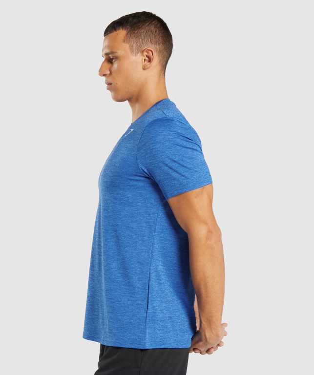 Blue / Blue Gymshark Arrival Marl Men's T Shirts | US-45YSLTQ