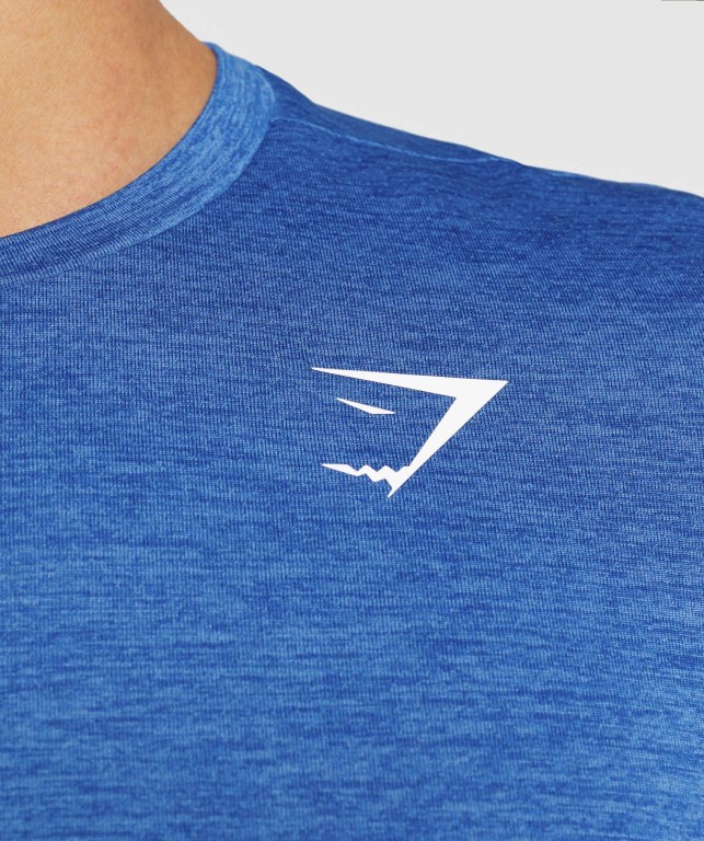 Blue / Blue Gymshark Arrival Marl Men's T Shirts | US-45YSLTQ