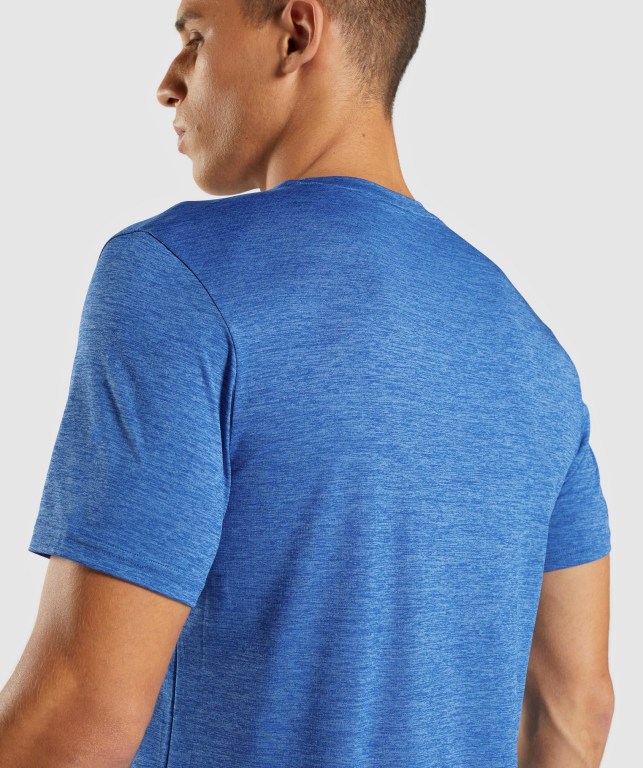 Blue / Blue Gymshark Arrival Marl Men's T Shirts | US-45YSLTQ